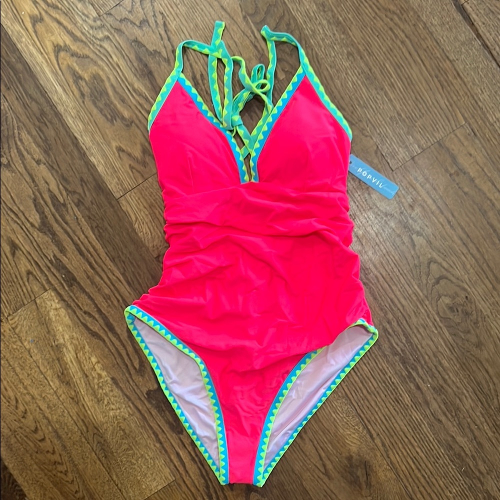 Vibrant Pink and Green Swim One Piece